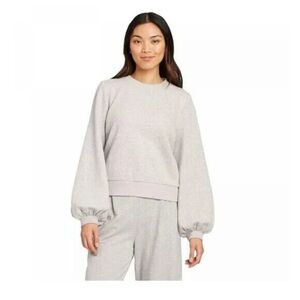 women's Sweatshirt puff long sleeve Gray 100% cotton cozy soft A new Day size xs